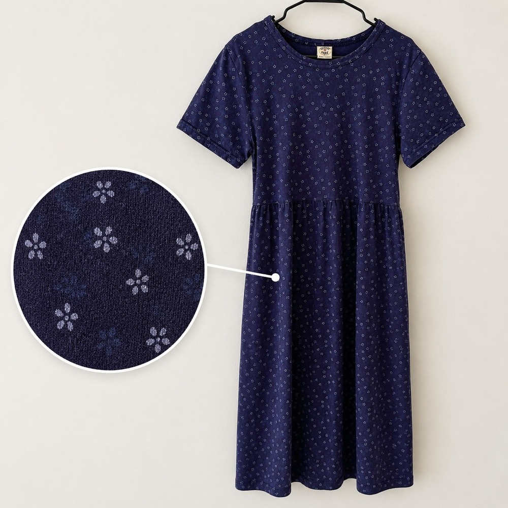 Vintage 90s Varsity Sport Floral Dress Size L USA Made Navy Cotton Cottagecore